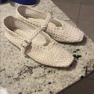 Steve Maddens Woven Cream Mary Jane Flats